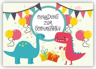 Produktbild von coole Einladungskarte zum Kindergeburtstag mit Dinosauriern in Party Stimmung: Einladung zum Geburtstag