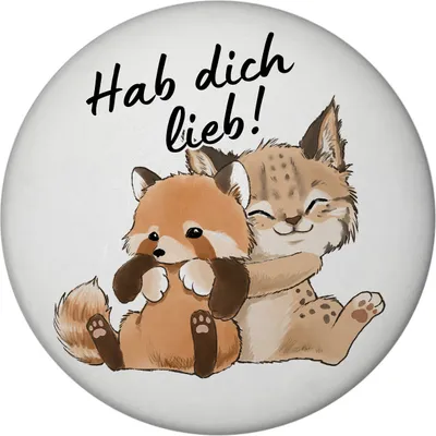 Produktbild von Luchs und Panda Magnet rund mit Spruch Hab dich lieb