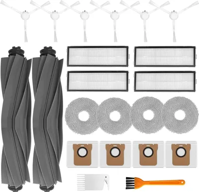 A collection of cleaning accessories for a robot vacuum cleaner, laid out on a white background.