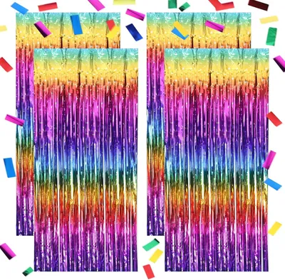 Imagen del producto de Cortinas de lentejuelas - Juego de 4 - Coloridas con confeti - Cortina brillante de lentejuelas para fiestas, cumpleaños y bodas