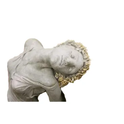 Produktbild von Steinfigur Sonnenengel stehend, für den Garten zur Dekoration, aus Steinguss Neu Frostfest Witterungsbeständig, Engelfigur mit Blumenkranz SU-235