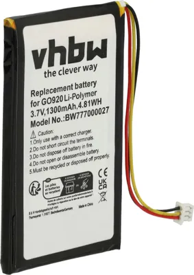 Produktbild von vhbw Akku kompatibel mit TomTom Go 720, 720T, 920T, 620, 520, 920 GPS Navigation Navi (1300 mAh, 3,7 V, Li-Polymer)