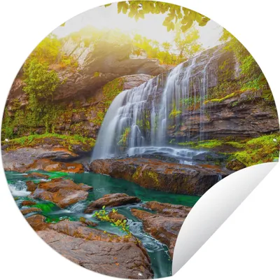 Produktbild von MuchoWow® Gartenposter Outdoor-Poster Rund Natur - Wasserfall - Pflanzen - Bäume - Sonne Ø 150 cm Gartendeko Rundes Poster draußen