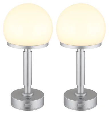 Produktbild von 2er Set LED Tischleuchte, Touchdimmer, Pilz, Akku, silber, H 29,5 cm