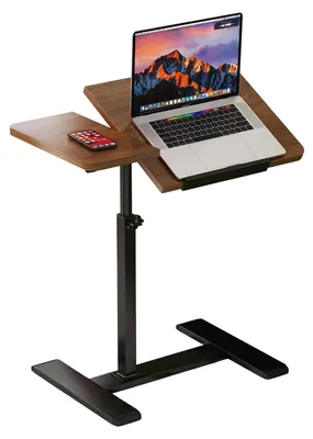 Immagine prodotto di Tavolino portatile per laptop - Tavolino da letto regolabile in altezza - Piano inclinabile - Tavolino da divano su rotelle - Ruote nascoste - Marrone