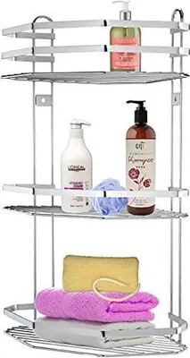 Produktbild von Badregal Wandregal Bad Dusch Regal Ablage mit 3 Ablagen Eckablage Eckregal Korb WC Schrank Neu
