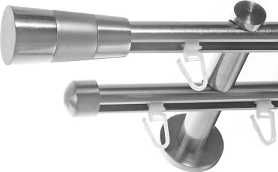 Produktbild von BASIT® Innenlauf Gardinenstange Edelstahl Look 16mm Wandträger 2-läufig modern Kegel H80 E11 E17