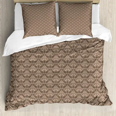 Produktbild von ABAKUHAUS Antiquität Bettbezug Set, Venetian Vintage Blumen mit wirbelnden Linien Renaissance Revival Curvy Fliese, 200 x 200 cm + 80 x 80 cm, Brown und Kakao