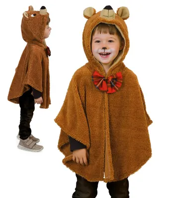 Produktbild von Kinder Bärenkostüm Poncho mit Kapuze – Tierkostüm für Fasching & Karneval – Größe 98 & 104/116
