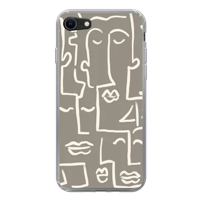Produktbild von MuchoWow® Handyhülle Schutzhülle Hülle für iPhone 7 Gesicht - Kopf - Strichzeichnung Silikon Softcase Handy Hülle - Kartenhalter