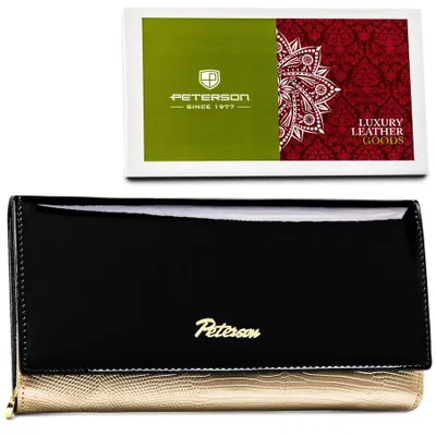 Obrázek produktu pro Peterson Dámská peněženka RFID černozlatá lakovaná přírodní kůže 19x10 cm