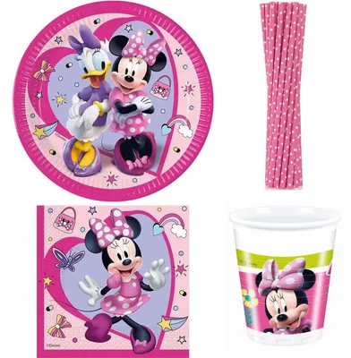 Produktbild von 48 tlg. Partyset Minnie Maus Geburtstag Einweggeschirr Kindergeburtstag