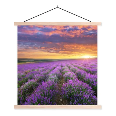 Produktbild von MuchoWow® Textilposter Lavendel - Wolken - Frühling 60x60 cm mit holzfarbenen Rahmen - Wanddekoration