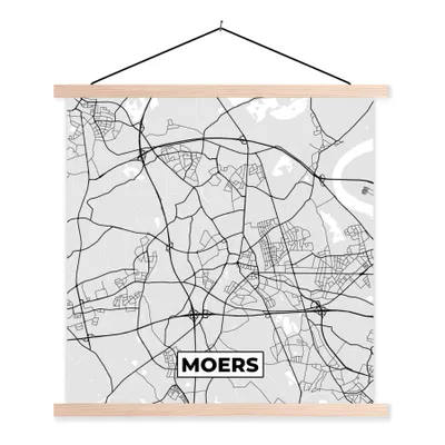 Produktbild von MuchoWow® Textilposter Karte - Deutschland - Stadtplan - Moers 60x60 cm mit holzfarbenen Rahmen - Wanddekoration