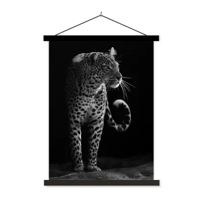Produktbild von MuchoWow® Textilposter Wildtiere - Leopard - Natur - Schwarz - Weiß 60x80 cm mit schwarzem Rahmen - Plakathalter
