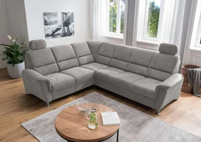 Produktbild von Ecksofa Parole von Benformato: Schlaffunktion und Relaxfunktion - Ausrichtung: Vorstehend links, Farbe: Hellgrau