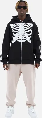 Produktbild von Herren Hoodie mit stickerei Skelett Zipper Baumwolle Jacke XL Schwarz