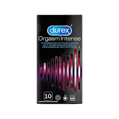 A product box for Durex Orgasm Intense condoms.