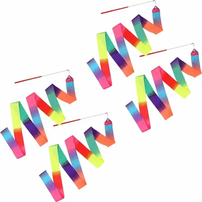 Produktbild von Zbssny Rhythmische Gymnastikbänder, 2m Länge, 4 Stück, Regenbogenfarben mit Stab, für Tanz und Sportgymnastik