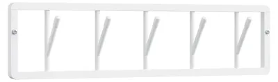 Image de Porte-manteau mural - Barre de crochets en métal - 5 crochets pivotants - Dimensions : 60 x 1,5 x 15 cm - Blanc