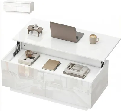 Image de Table basse - Table d'appoint - Table de salon - Table réglable - Table de rangement