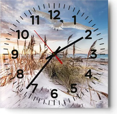 Produktbild von Wanduhr - Quadrat - Glasuhr - Möwe Meer Küste - 40x40cm - Schleichendes Uhrwerk - Lautlos - zum Aufhängen bereit - Dekoration Modern - Wanddekoration aus Glas - C4AC40x40-4902