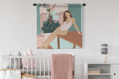 Produktbild von MuchoWow® Wandteppich Wandbehang Frauen - Badeanzug - Haus - Sommer 90x90 cm Tapisserie Dekoration Wandtuch - Wandaufhänger