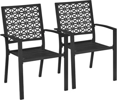 Obrázok produktu pre Kovové jedálenské stoličky do exteriéru, nosnosť až 136 kg, stohovateľné, 58 × 59,5 × 89 cm, čierne