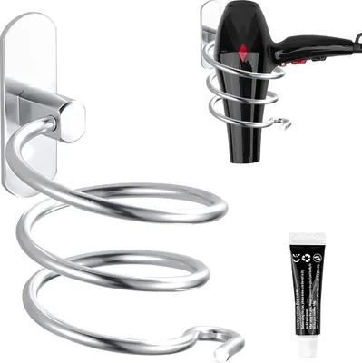 Produktbild von Haartrocknerhalter, Föhnhalter Haartrockner Halterung Wandbefestigung Ohne Bohren Selbstklebender Kleber, Aluminium, mit Kabelhalter, Fönhalter für Badzimmer/Schlafzimmer/Balkon