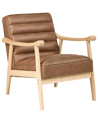 Produktbild von BELIANI Sessel Braun Kunstleder Gesteppt mit Holzgestell Armlehnen Tiefe Sitzfläche Retro-Design Lederoptik Wohnzimmer Schlafzimmer Flur Fauteuil