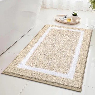 Immagine prodotto di Tappetino da bagno antiscivolo Unyqoos® in microfibra, morbido e assorbente, color beige, 60 x 90 cm, con base antiscivolo (TPR)