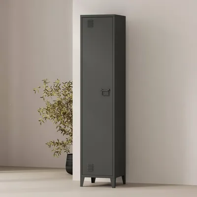 Immagine prodotto di Dmora Mobile Colonna Soleto 38x38x180h cm Grigio Ardesia, Appendiabiti Un'anta