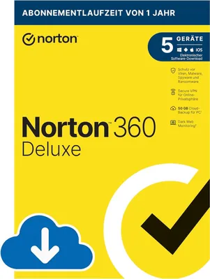 Produktbild von Norton 360 Deluxe | 5-Geräte | 1 Jahr | PC/Mac/iOS/Android | Download-Version