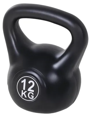 Image de Kettlebell - Poids d'entraînement - 12 kg - Rempli de sable - Poignée large - 27x21x31 cm - Noir