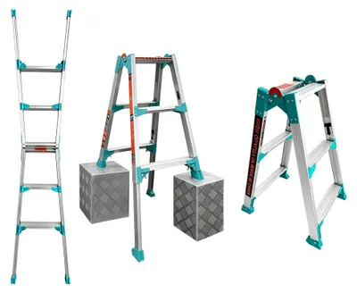 Produktbild von Aluminium Ausziehbare Leiter mit 2×2 Sprossen, 5 Stufen und rutschfesten Fußpolstern, belastbar bis 150 kg
