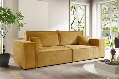 Produktbild von 3-Sitzer Sofa ANTONIO POSSO 255x105x70 cm, Couchgarnitur / Wohnzimmersofa mit Schlaffunktion & Bettkästen,  Sofabett mit Bezug in Cord - Maisgelb