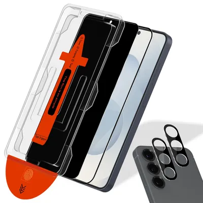 Obrázek produktu pro 2-balení Samsung S25 Ochranné sklo na displej (1 Privacy + 1 čiré) & 2-balení ochrana objektivu - Tvrzené sklo | [Automatická instalace] - Bez bublin