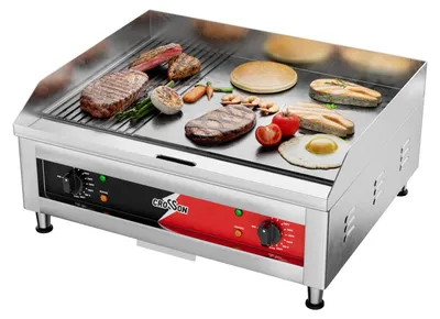 Backplatte 60×40 cm, 4000 W, Edelstahl, 1/3 gerippt–2/3 glatt, 50–300 °C