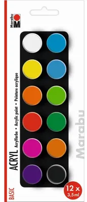 Obrázek produktu pro Marabu Acryl Basic, Více, Akrylová barva, Tekutina, 3,5 ml, 12 kusů