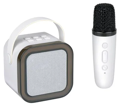 Zdjęcie produktu dla Mini zestaw do karaoke – urządzenie do karaoke dla dzieci z Bluetooth – mikrofon i głośnik z 8 trybami podświetlenia RGB i 5 efektami dźwiękowymi – bezprzewodowy mikrofon z głośnikiem o mocy 5 W dla dzieci i dorosłych