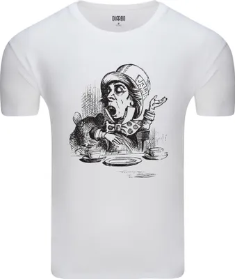 Zdjęcie produktu dla Diarbo T-shirt męski z nadrukiem Alicja w Krainie Czarów Szalony Kapelusznik Biały Rozmiar XXXL