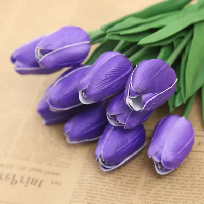 Produktbild von MODFU 10 STK PolyurethanReal Touch Latex Künstliche Tulpen Gefälschte Tulpen Blumen Blumensträuße Blumen Arrangement für Home Room Hochzeitsstrauß Party Herzstück Nachbildung Lila