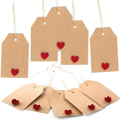 Produktbild von 10 Flaschenanhänger zum Beschriften mit Herz - braune Kraftpapier Anhänger