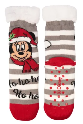 Produktbild von Disney Mickey Mouse Hüttensocken - Haussocken für Damen Kuschelsocken Flauschige Wintersocken warme Frauen Socken Grau/Weiß 35-38