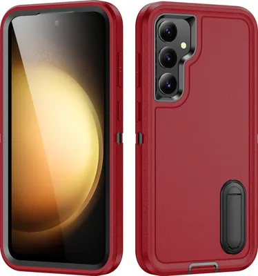 Produktbild von Hülle für Samsung Galaxy S23 FE Hybrid Dreilagige Robust Stoßfest Schwerlast Schutzhülle mit Ständer Rot