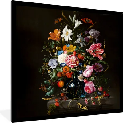 Produktbild von MuchoWow® Gerahmtes Poster Alte Meister - Kunst - Vase mit Blumen - Jan Davidsz de Heem 40x40 cm - Poster mit Schwarzem Bilderrahmen Wandposter Rahmen Foto Bilder - Mit Rahmen - Wanddekoration Schlafzimmer