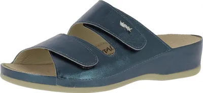 Produktbild von Vital Vitalette 0612M Wechselfussbett Pantoletten Damen mit Lederfussbett und TPU Sohle | Hausschuhe | Pantoffel |  Metall Petrol EU 36