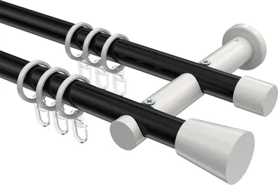 Produktbild von Interdeco Gardinenstange / Vorhangstange Schwarz / Weiß, Typ Platon Sitra (Konus), 20 mm Ø 2-läufig, 520 cm