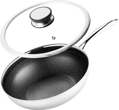 Obrázok produktu pre Profesionálna keramická panvica Kanso Wok 30 cm s pokrievkou Honeycomb Na indukciu Na plyn Nerezová oceľ