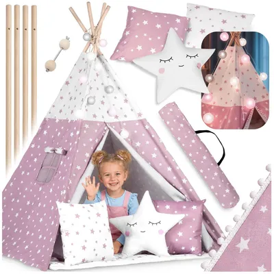 Image de Tente enfant Nukido avec lumière - rose avec étoiles